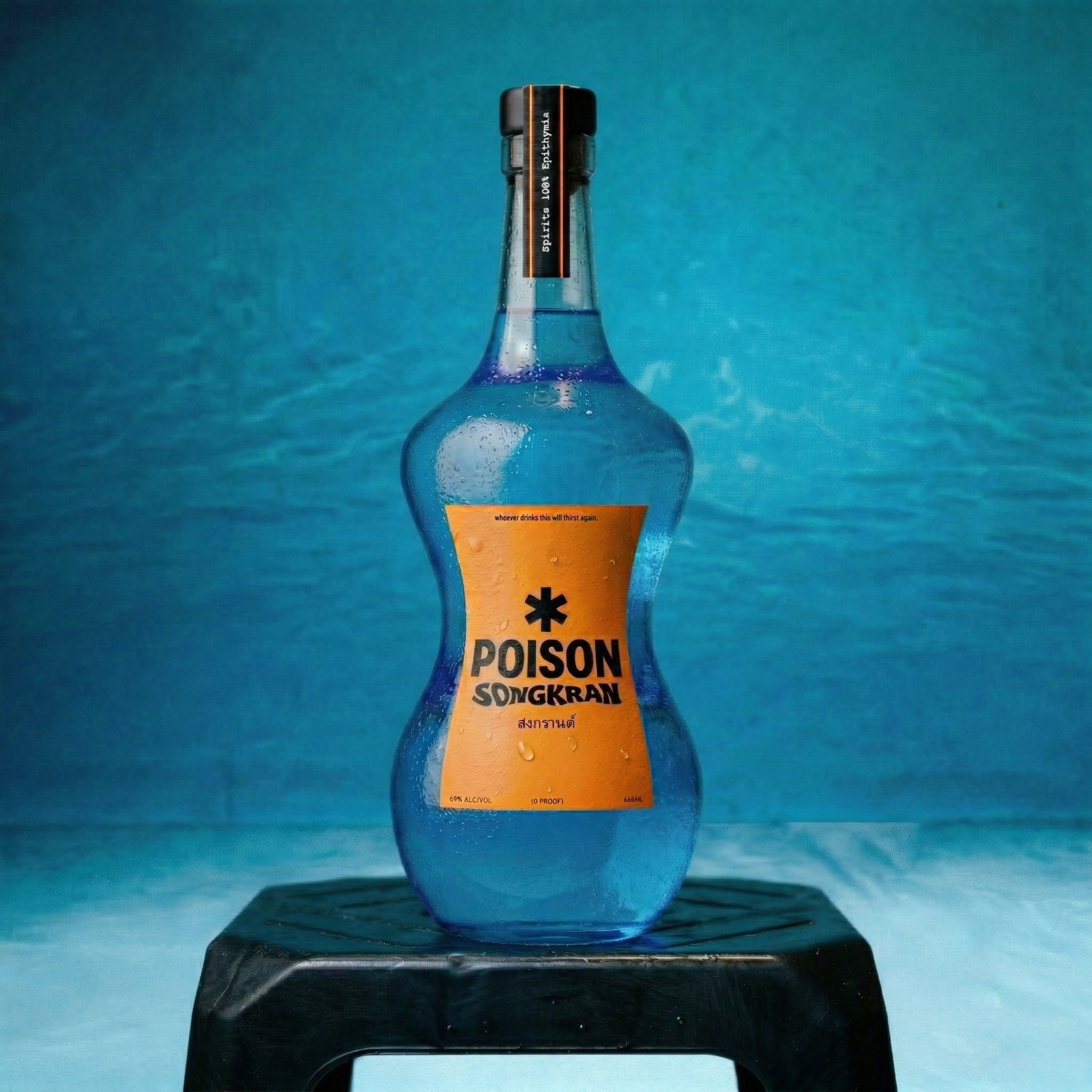 POISON SONGKRAN bottle in the blue room.